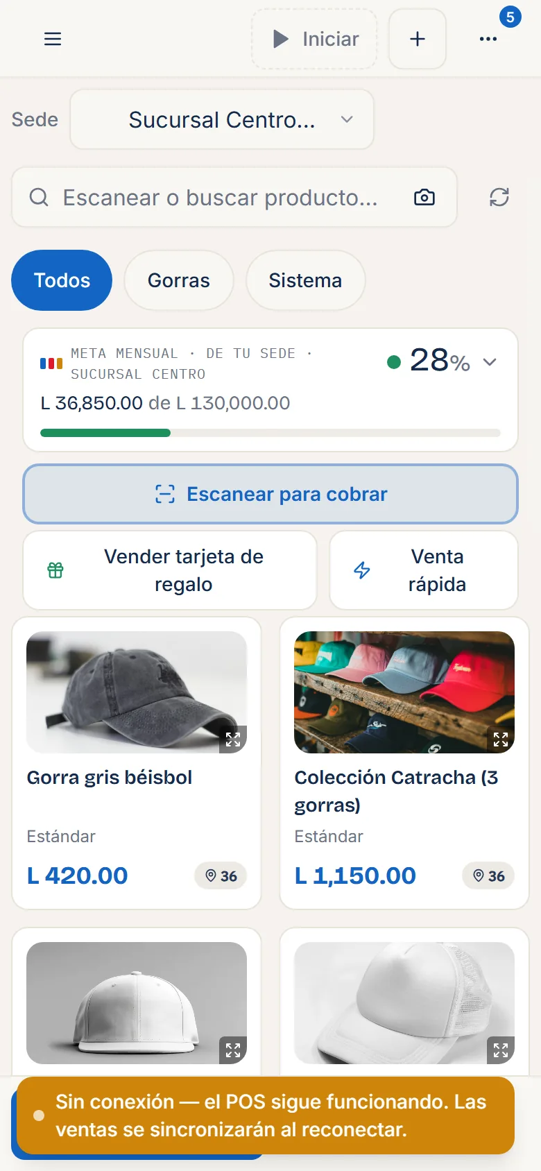 La caja de Macaw Suite en un teléfono sin conexión, con las ventas pendientes de subir.